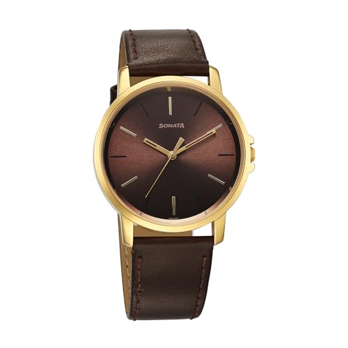 Sonata Traditional Essentials Quartz Analog Brown Dial Leather Strap Watch for Men-77083YL05 (B0CY4TTPBG) Amazon Price History, Amazon Price Tracker