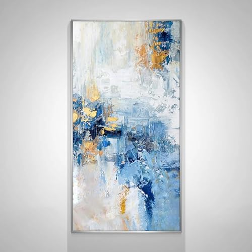Peinture abstraite bleue grande toile pour habiller un grand mur blanc