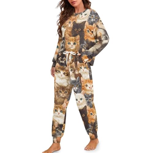 Image of Women's 2 Piece Printed Pajama Set Long Sleeve Sleepwear Set with Long Pants Casual Lounge Sets with Pocket