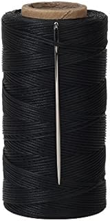 Tenn Well Waxed Thread, 984 Feet 150D 1MM Flat Sewing Waxed String with 1pc Needle for Leather DIY Project (Black)