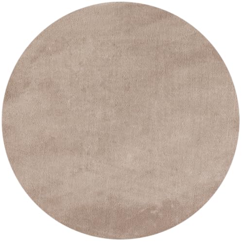 HomebyHome Waschbarer Runder Teppich 200 cm Beige einfarbig moderner Kurzflor weich maschinenwaschbar und pflegeleicht für Wohnzimmer… – Ansicht 6
