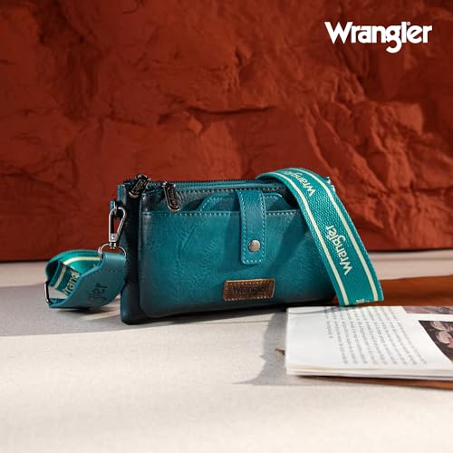 Wrangler Distressed Crossbody Purses for Women Multi-function Card Holder Wallet Small Purse with Double Zipper2