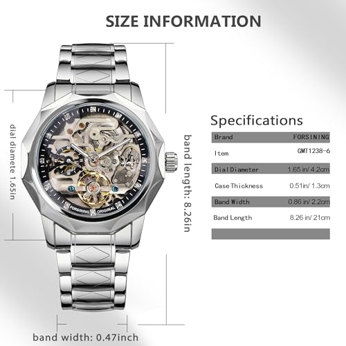 Image of FORSINING Men's Skeleton Automatic Tourbillon Watch Self-Wind Hollow Mechanical Watch Tourbillion Rhombus Stainless Steel Wristwatch Gold & Black