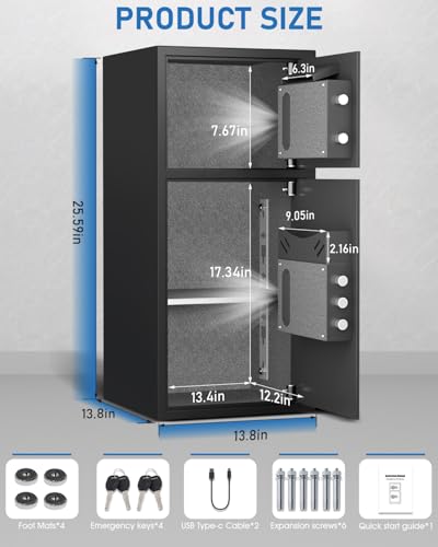 Image of 6.0 Cubic Extra Large Home Safe Box Fireproof Waterproof, Digital Home Security Safe Box with Adjustable Shelf & Deposit Slot, Money Safes with Backlit Keypad & Dual Alarm for Home Office