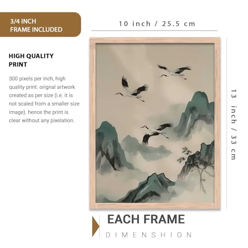 Image of kotart Japanese Nature Art View Framed Poster | Big Aesthetic Nature Art Wall Framed Posters for Living Room Bedroom Wall Decor Set Of 3 (10X13 inch)