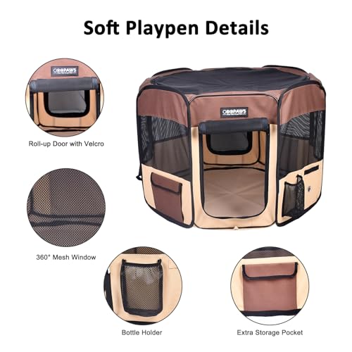 JESPET-61-Pet-Dog-Playpens-Portable-Soft-Dog-Exercise-Pen-Kennel-with-Carry-Bag-for-Puppy-Cats-Kittens-Rabbits-Brown JESPET 61 Pet Dog Playpens Portable Soft Dog Exercise Pen Kennel with Carry Bag for Puppy Cats Kittens Rabbits Brown