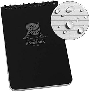 Rite in the Rain Waterproof Paper Pocket Notebook Top Spiral Bound 4 x 6 Inch Cover Black Polydura 19 Gauge 100 Pages 50 Sheets Wire-o Binding Imperial & Metric Rulers Covnersaion table & Map Scale
