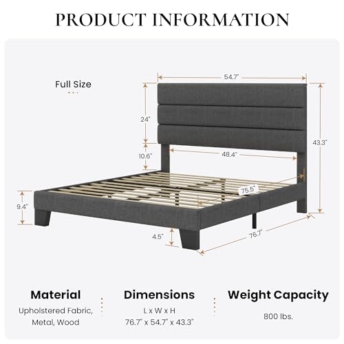 image for SHA CERLIN Full Platform Bed Frame with Upholstered Fabric Headboard, 