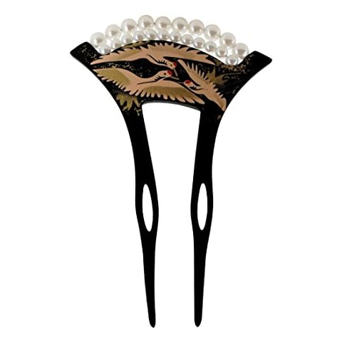 YOY Fashion Hair Decor Japanese Traditional Style Hair Comb Pins Picks Pics Forks for Women Girls Hair Accessory Two Prong with Pearls, Black Cover