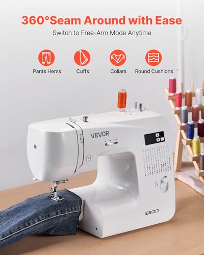 Image of VEVOR Computerized Sewing Machine, 60 Stitch Applications, with LED Screen, Foot Pedal and LED Light, Heavy-Duty Metal Frame, Digital Sewing Machine with Powerful Motor for Crafts and Mending