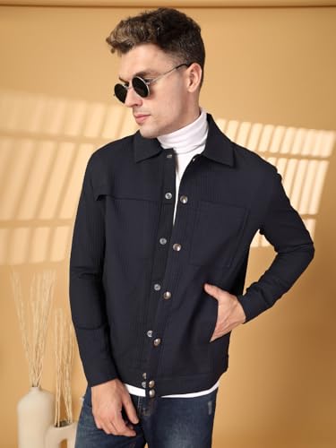 Image of CHKOKKO Men's Fleece Solid Winter Wear Regular Fit Standard Length Jacket