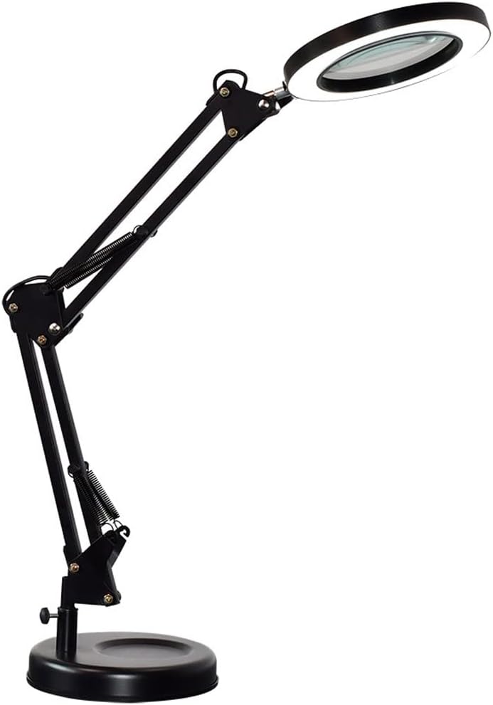 Magnifier Desk Lamp - 6 X 12 Inch 5X Led Lighting Suitable for Students Writing Office Reading Restoration Work Metal Bracket Black Desk Lamp