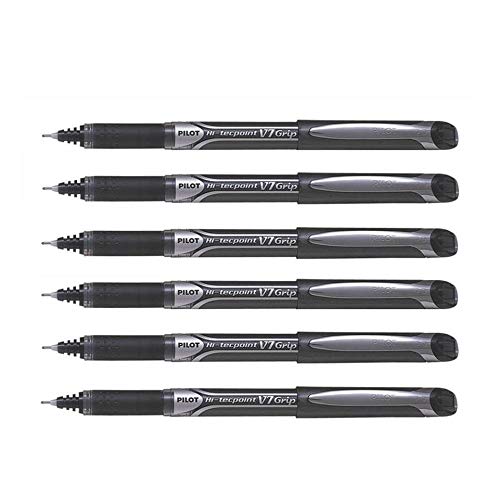 Pilot Hi-Tecpoint V7 Grip noir lot 6 stylos roller encre liquide pointe moyenne 0.7