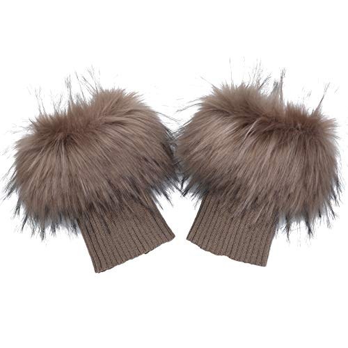 La Carrie Women Faux Fur Leg Warmers Short Furry Leg Foot Cuffs Girls Winter Knitted Boot Socks(Cameo With Tips)