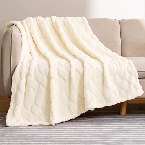 Whale Flotilla 300Gsm Plush Breathable Fleece Throw Blanket For All Seasons, Super Soft Fuzzy Blanket With Decorative Pattern For Couch Sofa(50X70 Inch), Lightweight And Fluffy, White #TOP6