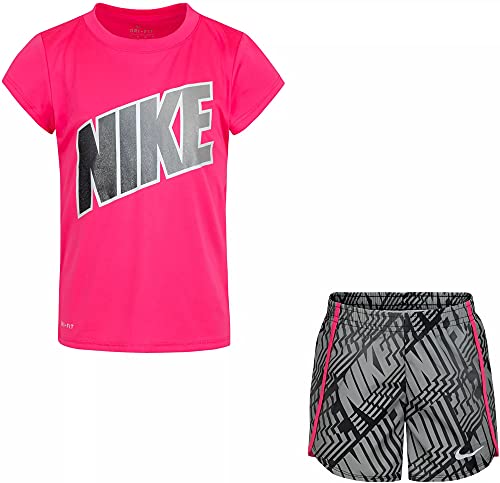 Nike Little Girls' Dri-FIT T-Shirt and Shorts 2 Piece Set (Black(36H585-023)/Pink, 4T)