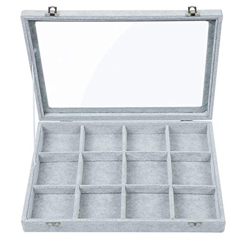 Stylifing Ice Velvet Clear Lid 12 Grid Jewelry Tray Showcase Removable Display Lockable Storage Box Gifts For Girls Women #TOP4