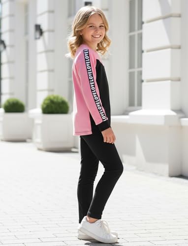 Image of PATPAT Little Girls Clothes Crew Neck Leopard Color Block Sweatshirt and Leggings Girls Outfits Size 4-12Y