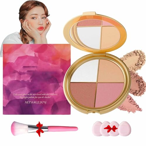 Highlighting Eye & Cheek Palette,Eye & Cheek Palette - Eyeshadow And Highlighter Makeup,4-In-1 Highlight Shades Makeup For Blush,Create Perfect Facial Contours