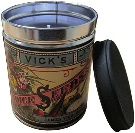 Our Own Candle Company Lilac Scented Candle in 13 Ounce Tin with a Vintage Vick's Choice Seeds Label
