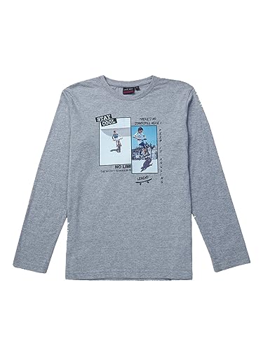 Image of Gini and Jony Boys Grey Printed Cotton Full Sleeves T-Shirt