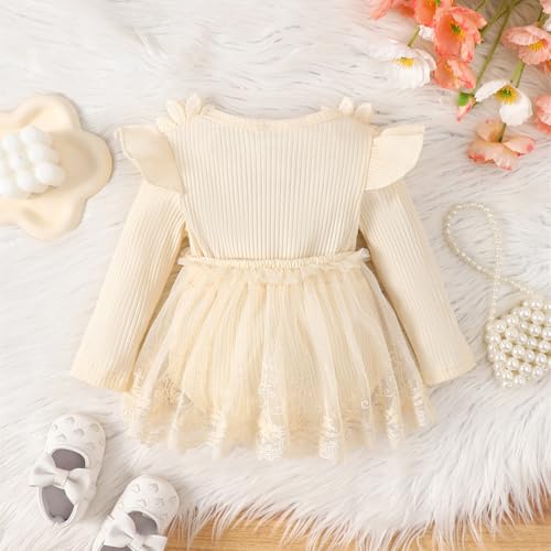 WYTbaby Baby Mädchen Kleid Langarm Neugeborene Babykleidung Rüschen Tüllkleid Prinzessin Tutu Rock für Kleinkind Mädchen 0-3 Monate