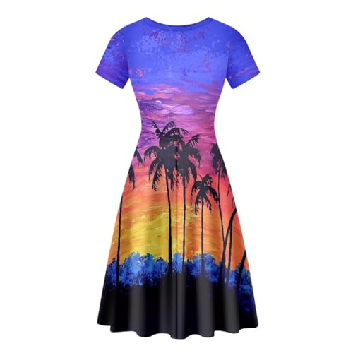 Image of HUGS IDEA Womens Puffy Swing Midi Dress Round Neck Short Sleeve Party A-Line Dresses