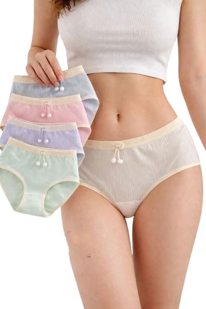 Value Hub Women's Cotton Ribbed Panties, Soft Breathable Stretch Bikini Briefs, Cute Bow Design, Daily Comfort Underwear, Mid Rise-picture-16