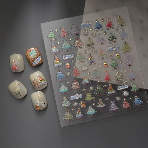 Image of Christmas Tree Nail Art Stickers 5D Embossed Self Adhesive Colorful Nail Decals Gold Point Nail Sticker for Nails Art Design for Women Girls Christmas Supplies Manicure Decorations Accessories