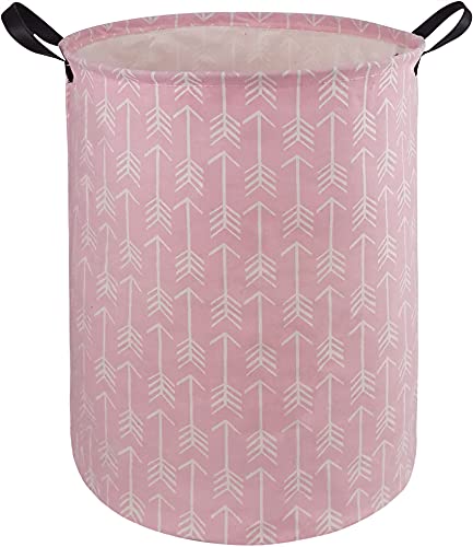 Image of DUYIY Round Pink Color Laundry Hamper Storage Basket Organizer Hamper Storage Bins for Clothes Toys Box Nursery Hamper Gift Basket with Handles