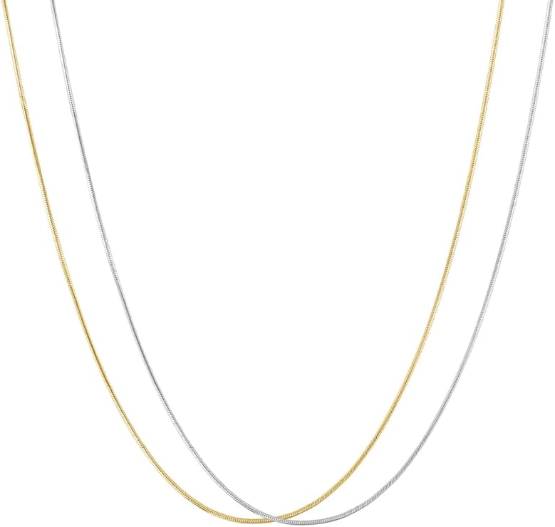 KISPER 24k Gold & Sterling Silver Snake Chain Necklace Bundle - Thin, Dainty, Gold Plated & Sterling Silver Plated Stainless Steel Jewelry for Women & Men with Lobster Clasp, 24"