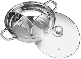 BESTONZON Hot Pot Cooker,Mandarin Duck Pot,Kitchen Casserole Soup Cooking Tool,2 Grid 2 Taste 30cm Stainless Steel Hot Pot,with Glass Lid