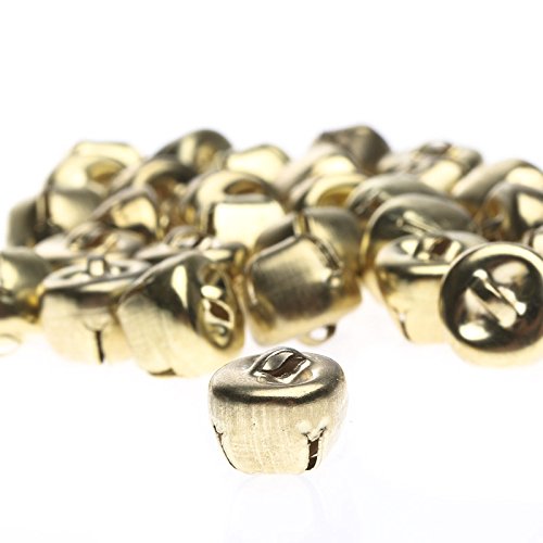 Package of 120 Shiny Metallic Gold Jingle Bells for Holiday Ornaments, Favors, Weddings and Decorating
