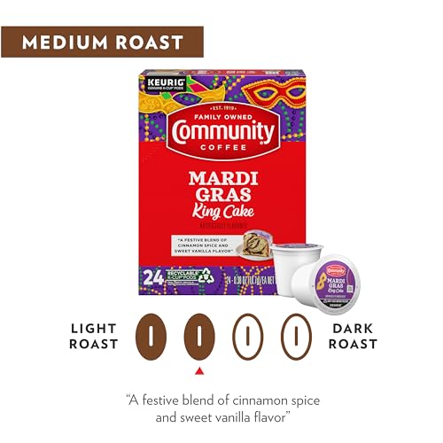 Image of Community Coffee Mardi Gras King Cake Flavored, 60 Single-Serve Keurig K-Cup Pods, Medium Roast, 60 Count (Pack of 1)