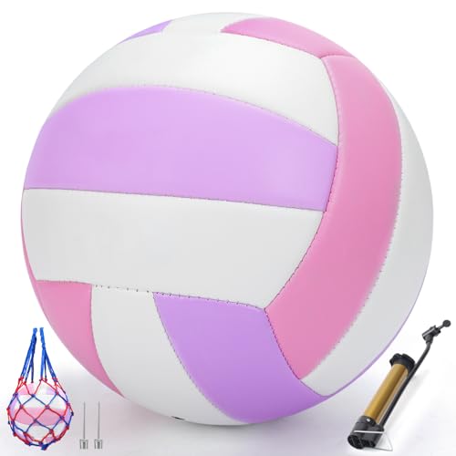 Saretas Beach Volleyball Official Size Outdoor/Indoor Colorful Soft Volley Balls for Girls Youth Teens Practice Volleyballs with Pump Needles for Backyard Middle School Volleyball