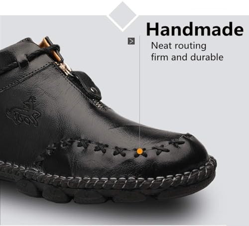 Asifn Men's Classic Leather Boots Comfortable Non-Slip wear-Resistant Breathable Handmade Outdoor Driving Shoes British Rubber Sole Metal Zipper lace-up Casual Shoes2