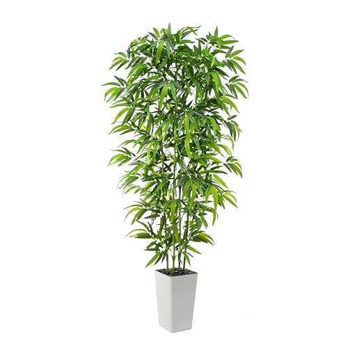 FSOHOI Artificial Bamboo Tree 6FT Tall Fake Plants Faux Bamboo Plant with White Tall Planter,...