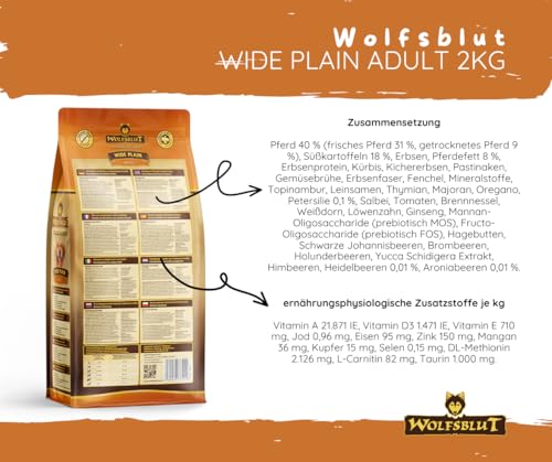 Wolfsblut Wide Plain Adult 2x2kg Sparpaket - Hundefutter - getreidefreies Trockenfutter mit Pferdefleisch & Süßkartoffel – hypoallergen, mit Superfoods – für Sensible Hunde – 2 x 2 kg Bundle