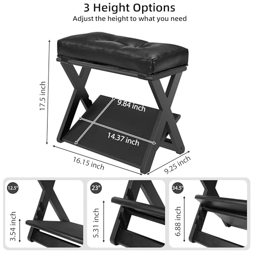 Image of Adjustable Height Foot Rest Under Desk at Work, Double Step Wooden Under Desk Footrest, Non-Slip EVA Surface, Office Foot Stool for Posture Support, Leg Relief, Home Office & Gaming-Black