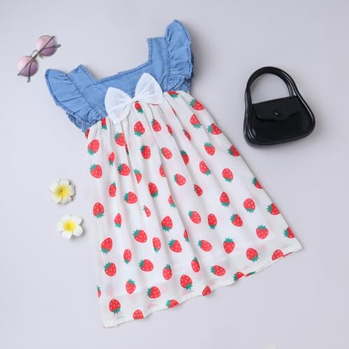 Image of Dresses for Kids Girls, Stylish Knee Length Once Piece Denim Frocks for Girls, Casual Dress for Summer & Special Occasion