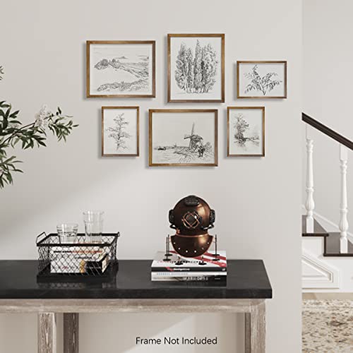 Rustic Modern Farmhouse Drawing Wall Art Decor - French Country Kitchen Etching Print Poster - Mid Century Victoria Pictures Bathroom - Aesthetic Vintage - Windmill Forest Woodland Botanical Sketch #TOP3