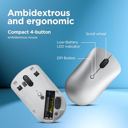 Image of Lenovo 540 USB-C Compact Wireless Mouse (2400 DPI Sensor, 2.4GHz Wireless Nano USB, 4-Button (left click, right click, scroll click, DPI)|Ambidextrous Design| 3 Year Warranty | Cloud Grey), GY51D20869