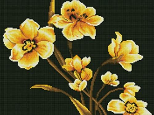 Kit point de croix pré-imprimé 11CT motif fleurs jaunes 40x50cm pour décoration