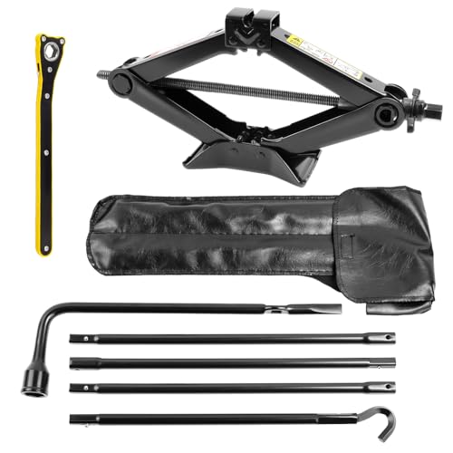 Image of Spare Tire Jack Tool Kit w / Labor-Saving Ratchet Wrench for 03-21 Ram 1500 | Heavy Duty 2.5 Ton Scissor Lift Jack with Leather Storage Bag | Rust & Corrosion Resistance | Push-button lock | Anti-Rattle