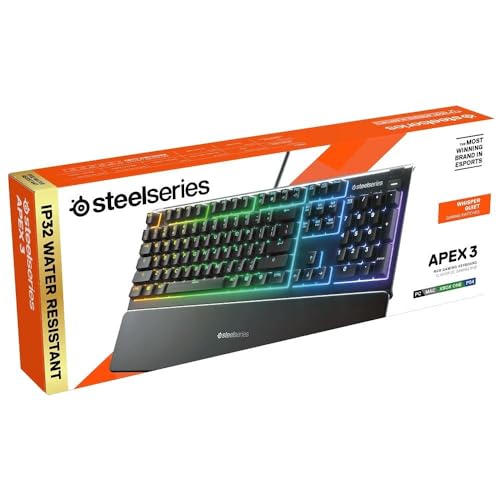 Image of (Refurbished) SteelSeries Apex 3 RGB Gaming Keyboard a€ inch 10-Zone RGB Illumination a€ inch IP32 Water Resistant a€ inch Premium Magnetic Wrist Rest (Whisper Quiet Gaming Switch)