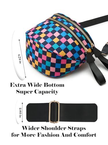 Image of Black and White Checkered Crossbody Bag Bum Bag for Women,Spacious Checkered Purse Fanny Packs Belt Bag