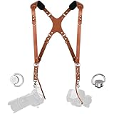 C Coiro Camera Harness for 2 Cameras – Slim Dual Shoulder Leather Camera Strap – Camera Straps for Photographers with Safety Tether Adjustable Size, Color Tan