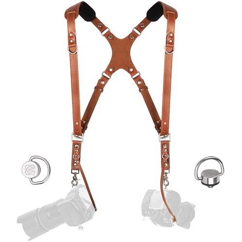 C Coiro Camera Harness for 2 Cameras Dual Shoulder Leather Camera Strap Double Camera Harness for DSLR/SLR