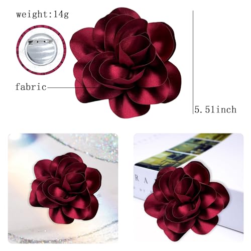 Image of Dainty Satin Fabric Flower Brooches for Women Large Rose Floral Brooch for Party Dance Wedding Banquet Elegant Camellia Fashion Brooch Pin for Women Girl 5.5inch