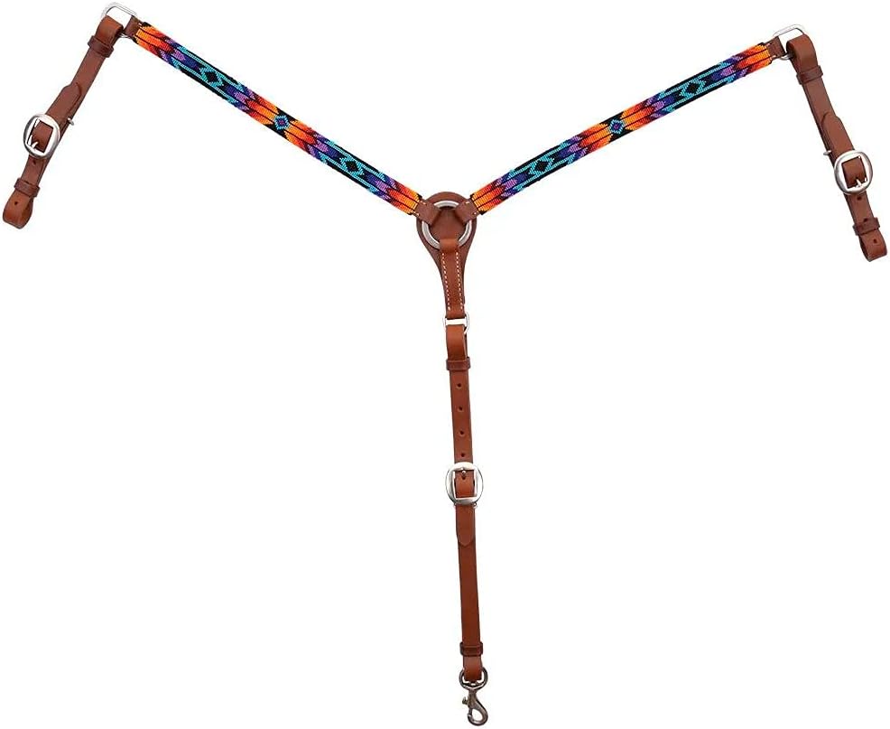 Circle Y Infinity Wrap Leather Breast Collar for Horse, Sunset Beading, Blue/Orng/Yllw, One Size, (X4123-4069)